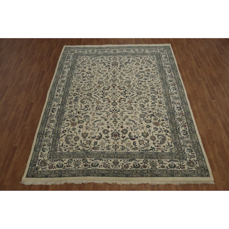 Hand Knotted Oriental 100% Wool Carpet Traditional Floral Beige & Ivories Kashan Area Rug - 11' 10'' X 9' 1''