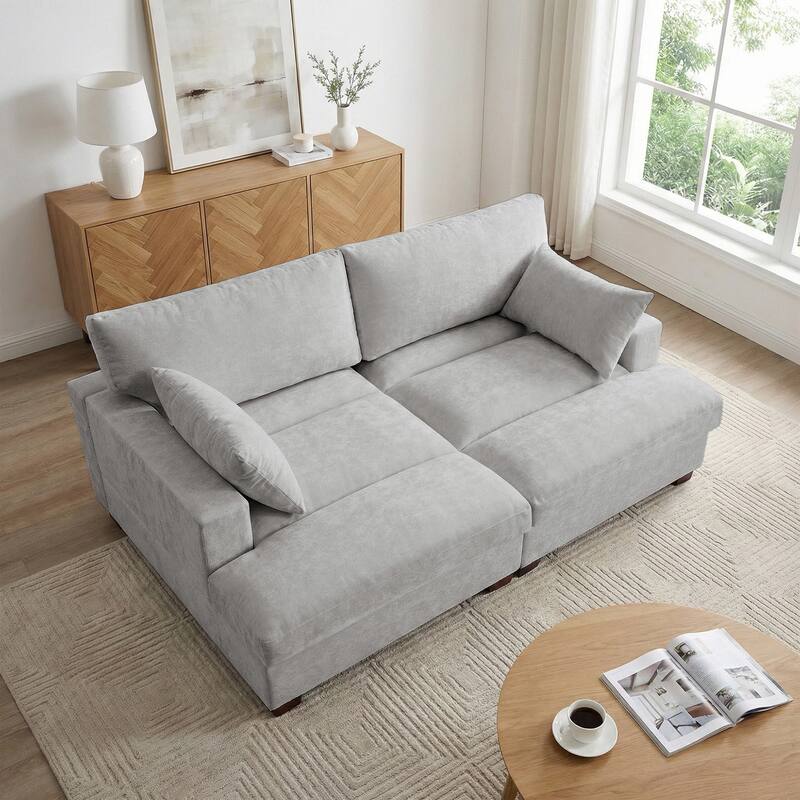 Mid-Century Chenille Adjustable Headrest Chaise Lounge Sofa