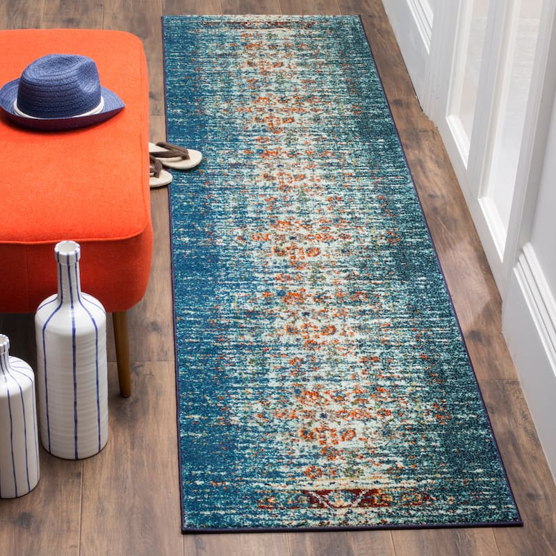 SAFAVIEH Monaco Stojana Boho Rug - 2'2" x 8' Runner - Blue/Ivory