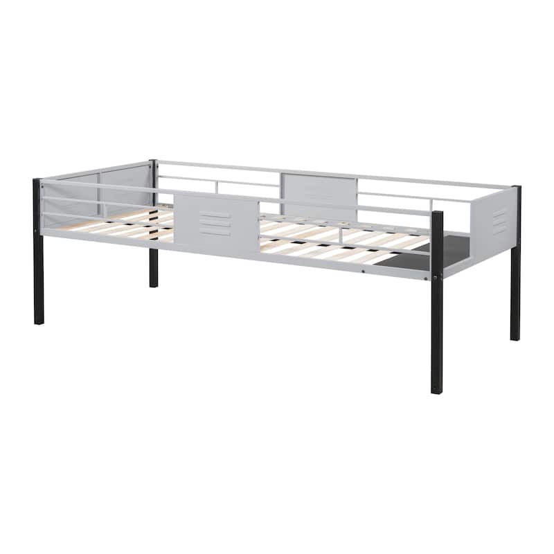 Twin Size Steel Triple Bunk Bed with Vent Board, Sturdy Metal Frame, Noise-Free Wood Slats, Separatable into three beds
