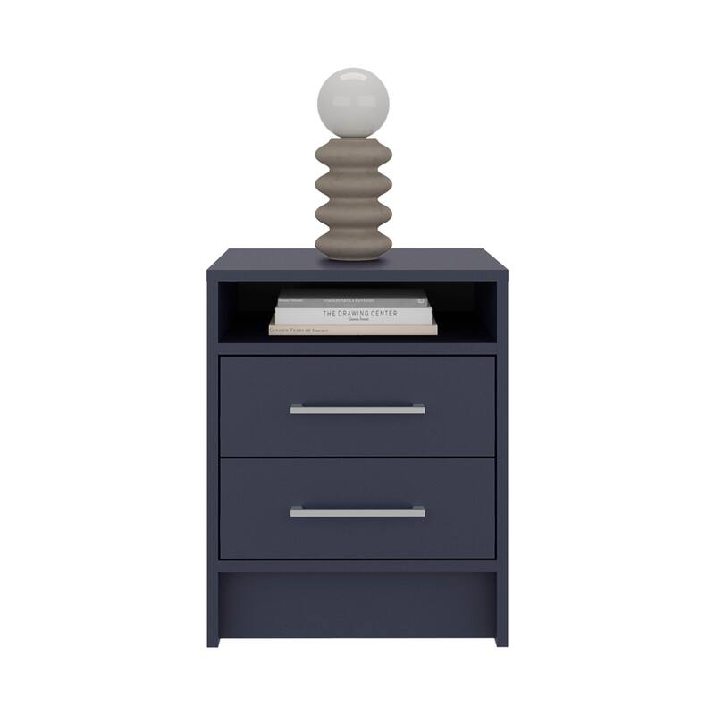 Modern Nightstand with Two Drawers and Open Shelf - Navy Blue
