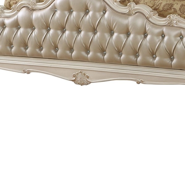 Acme Furniture Chantelle Rose Gold Faux Leather Pearl White Bed