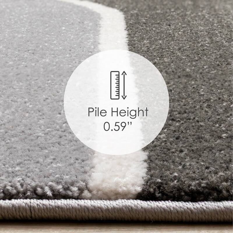 Grey Black White Mid Century Geometric High-Traffic Rug