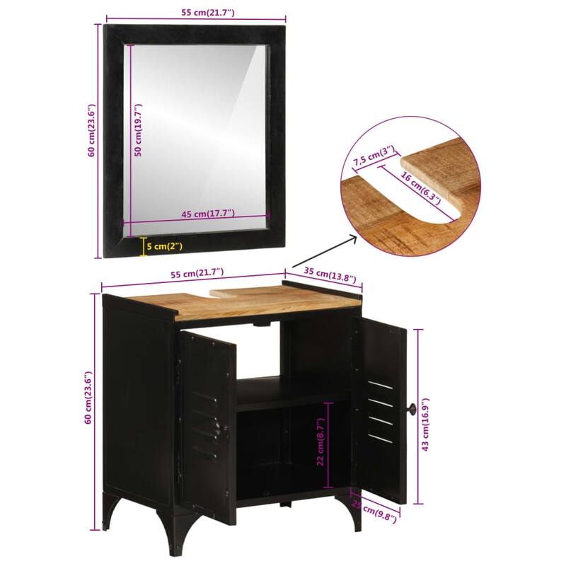 vidaXL Bathroom Furniture Set Natural wood, Black - 13.8 x 21.7 x 23.6 in