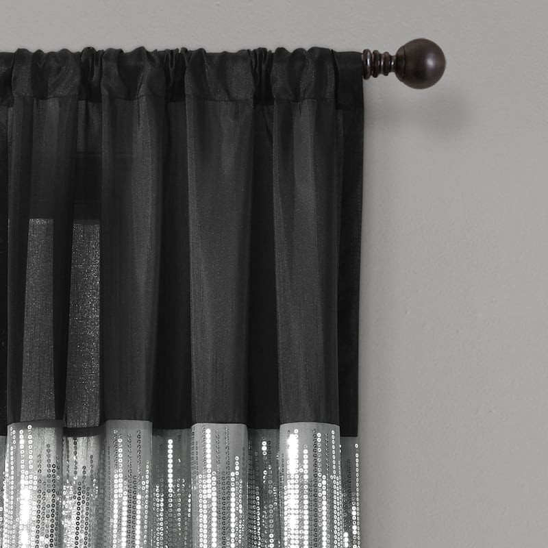 Silver Orchid Page Two-tone Faux Silk Glamorous Sequins Sparkle Single Curtain Panel