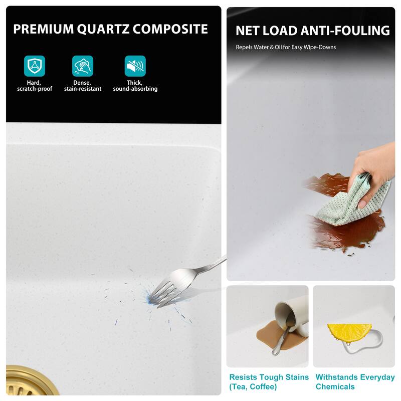 14.82" Undermount Single Bowl Quartz Kitchen Sink - 14.82'' x 17.55'' x 8.38''