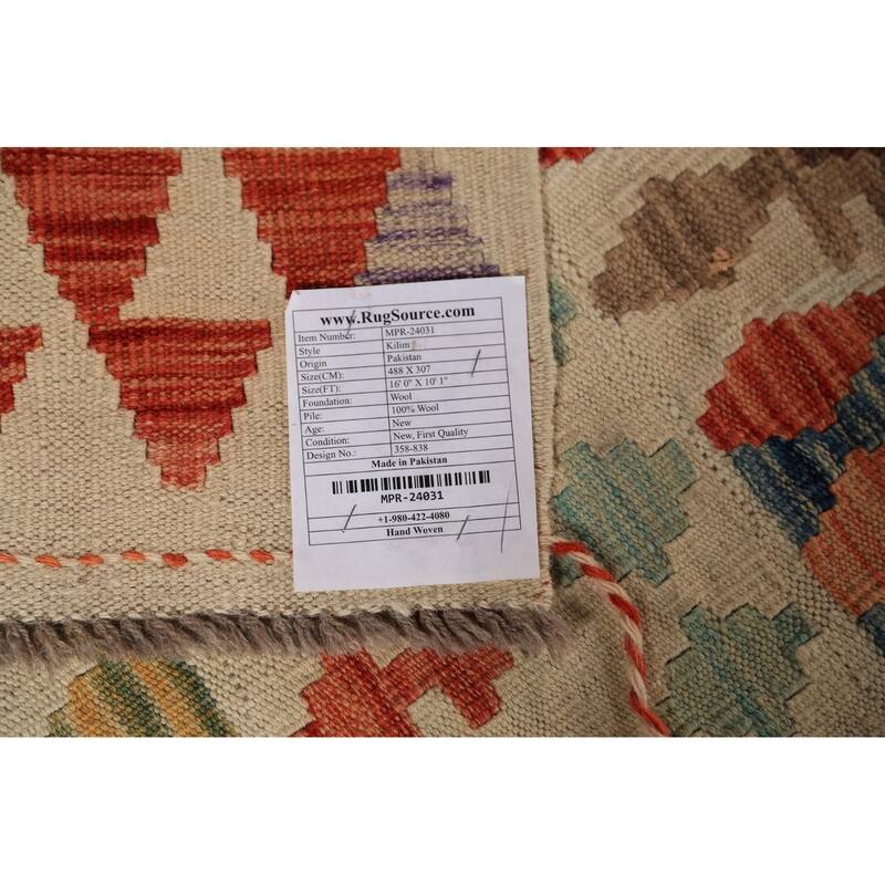 Oriental Kilim Large Rug Hand-Woven Wool Carpet - 10'1"x 16'0"