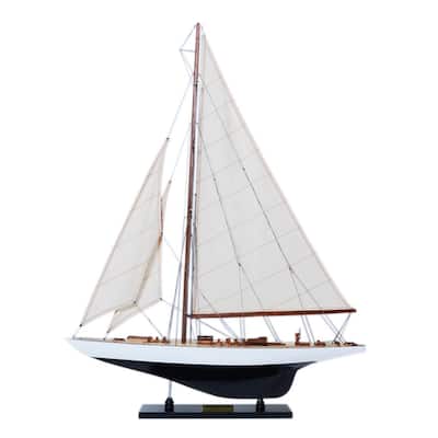 Endeavour Sailboat Schooner Yacht Model- Black & White Painted Small 24 inches long