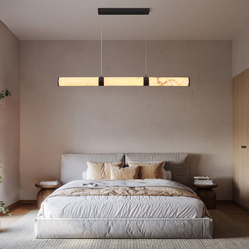 KAYLA L47.2in Alabaster Chandelier,Brass LED Chandeliers - 47.2in