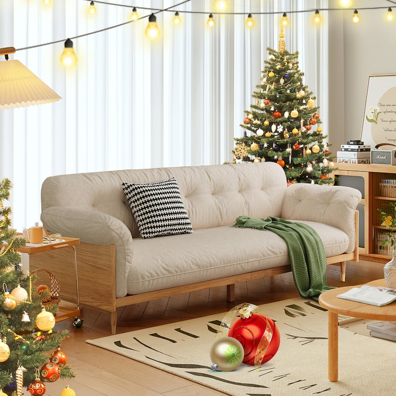 JASIWAY Modern 3-Seat Upholstered Cotton Linen Sofa,Beige - Beige