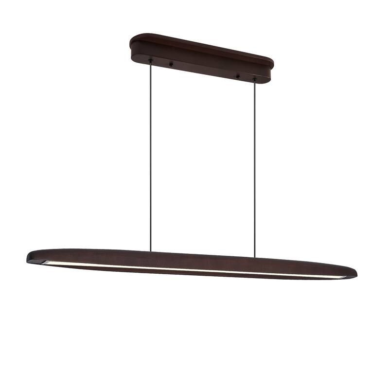 51-inch Streamline Wooden LED Pendant Light with Remote Control, Adjustable Hanging Light for Dining Room, Living Room - Walnut