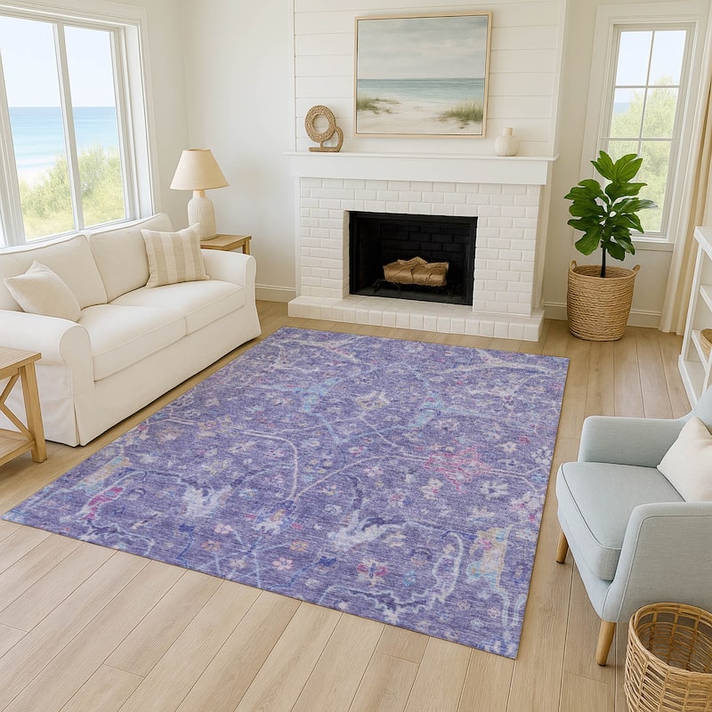 Machine Washable Indoor/ Outdoor Traditional Vintage Chantille Rug
