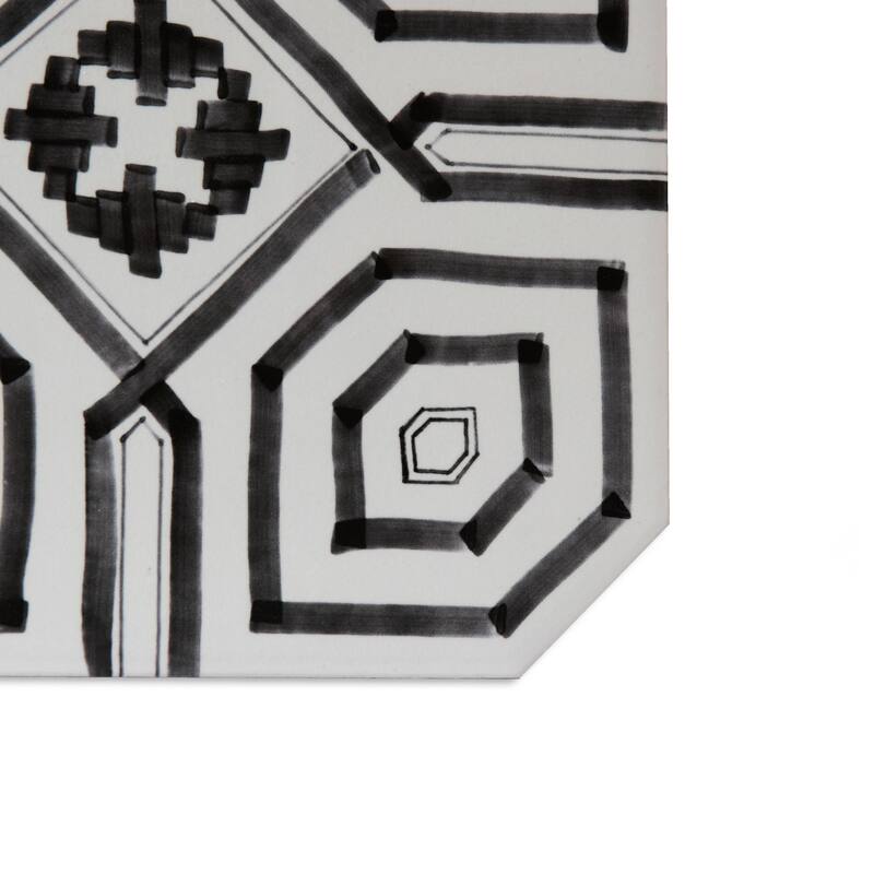 Merola Tile Vaudeville Octagon Deco Sombra 7-7/8" x 7-7/8" Porcelain Floor and Wall Tile