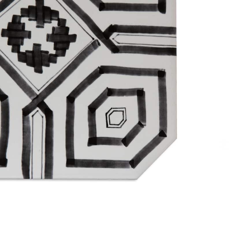 Merola Tile Vaudeville Octagon Deco Sombra with Taco Pink 7-7/8" x 7-7/8" Porcelain Floor and Wall Tile