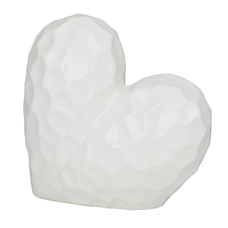 Porcelain Ceramic Heart Dimensional Angled Origami Inspired Sculpture - Gold, Silver, White or Black - Roche River Decor - White - 12"W, 11"H