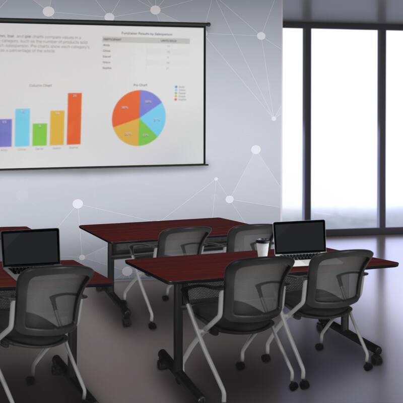 48" x 30" Flip Top Mobile Training Table with Modesty Panel- Mahogany and 2 Nesting Chairs