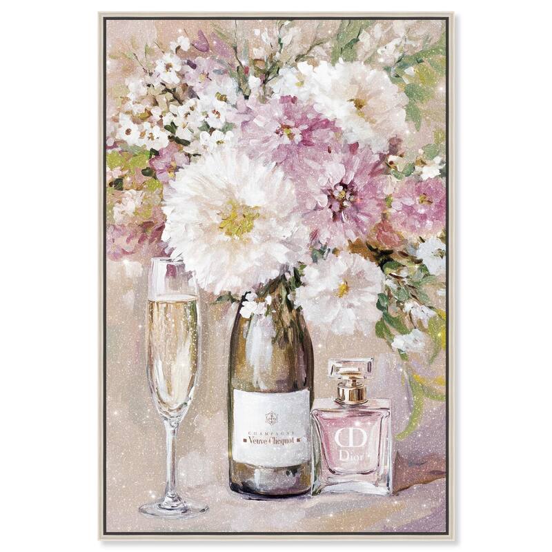 Light Floral Champagne Vase Canvas by Art Remedy - Silver - 20" x 30"
