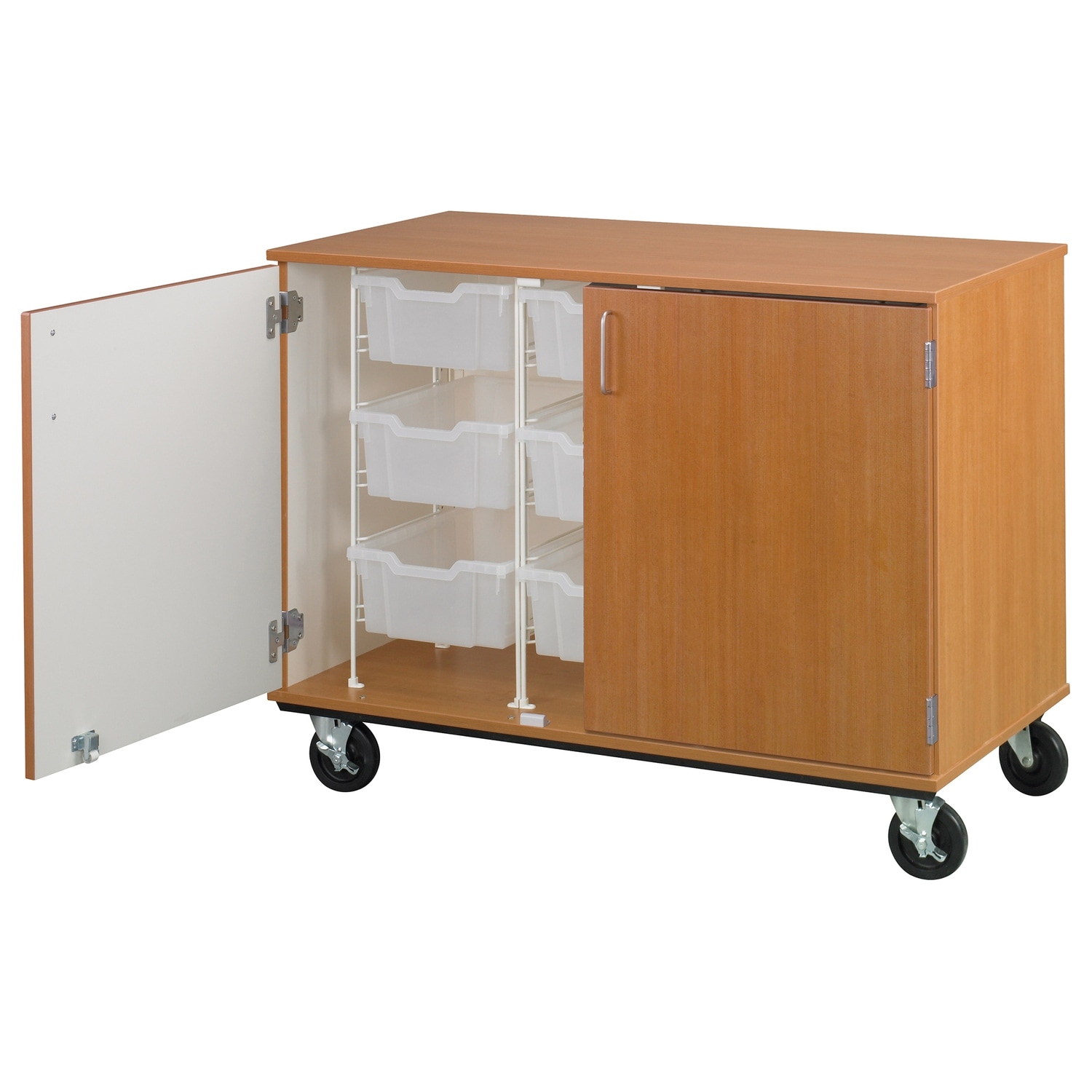 Tall Mobile Storage Tote - Locking Doors & 18 Bins - Home Organization Cart - Chic Contemporary Design