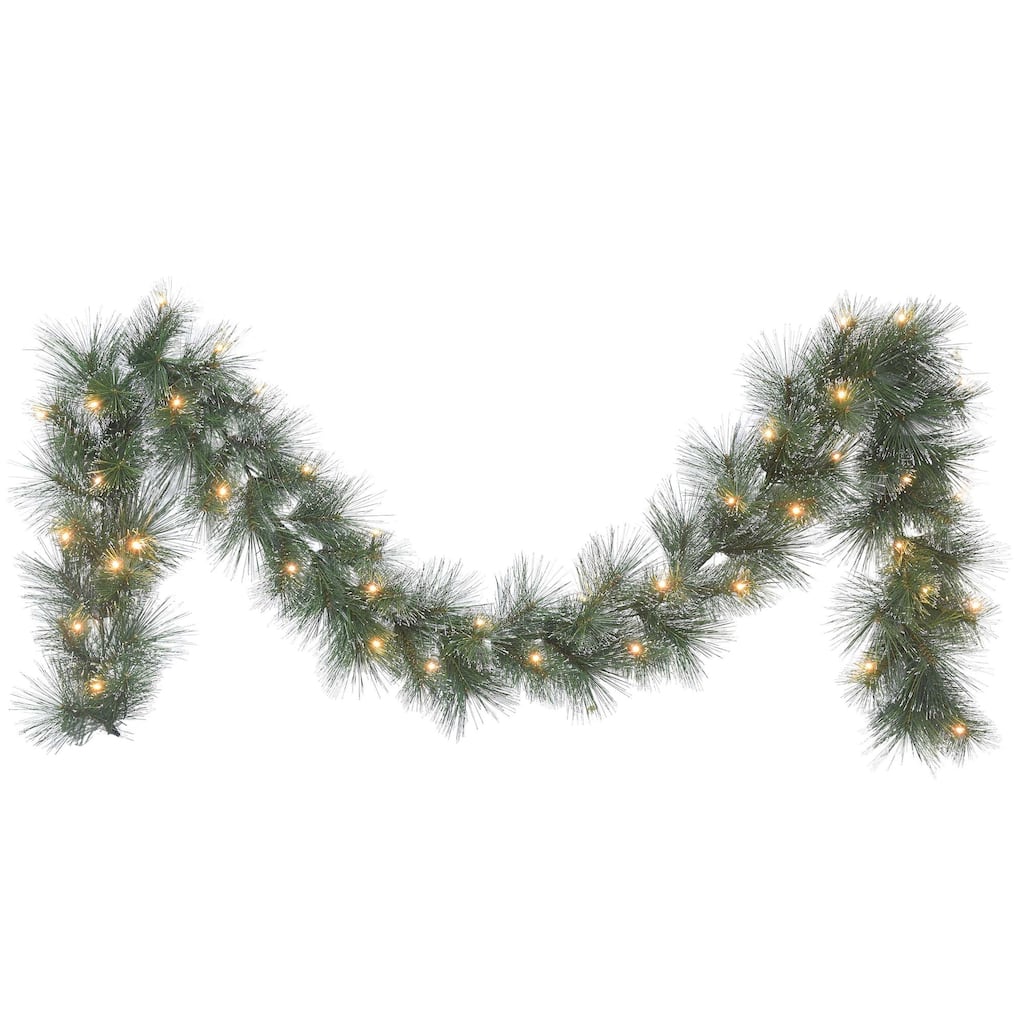 9'x10" Glittery Artificial Christmas Garl&, Warm White LED Lights