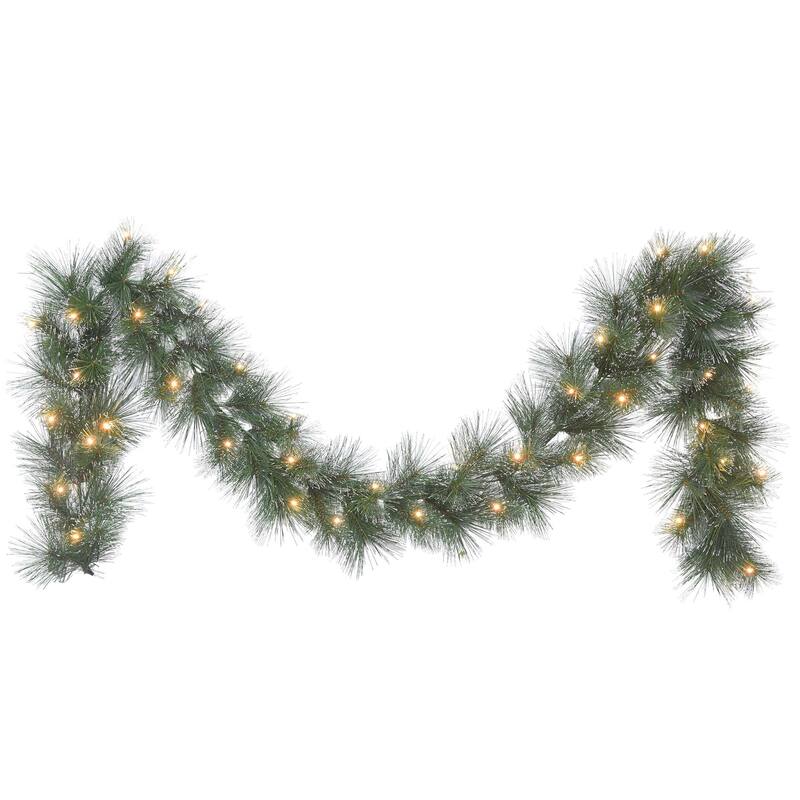 9'x10" Glittery Artificial Christmas Garl&, Warm White LED Lights