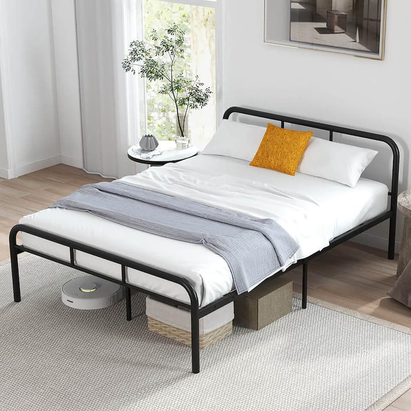 Gymax Full Size Bed Frame Metal Platform Bed Base w/ Headboard &