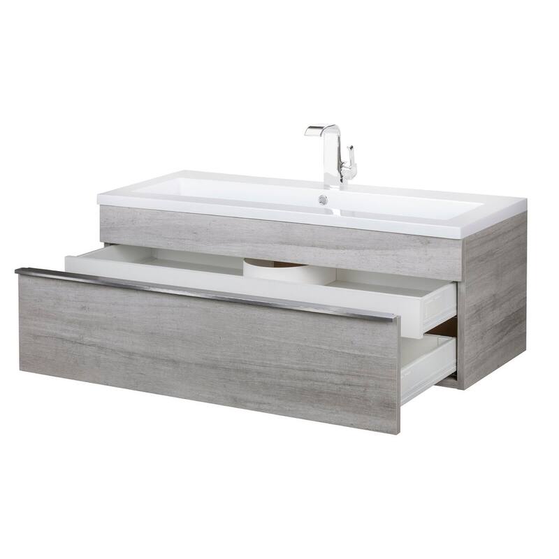 Trough Collection 42" Wall Mount Cultured Marble Top Bathroom Vanity with Sink and Drawer