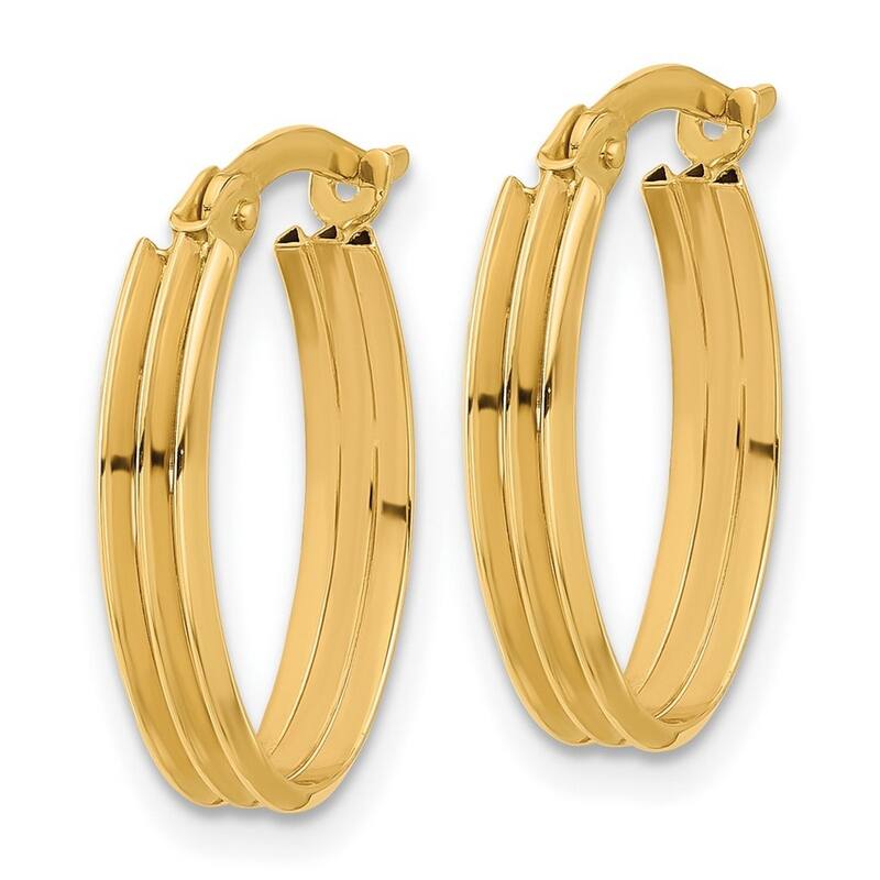 Curata 14k Yellow Gold Polished and Grooved Oval Hoop Earrings - 18.43x13mm