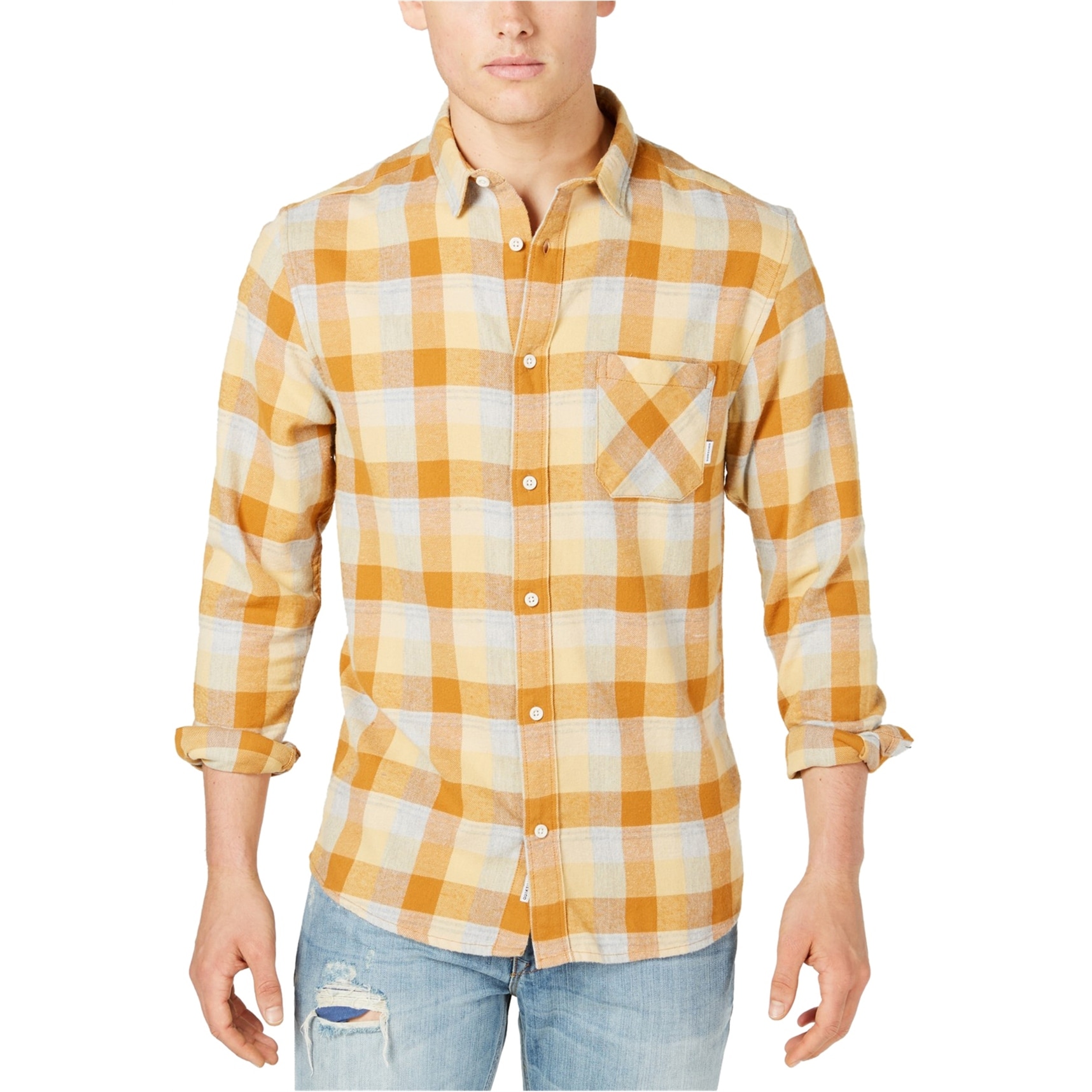 Orange Small Quiksilver Mens Flannel Button Up Shirt