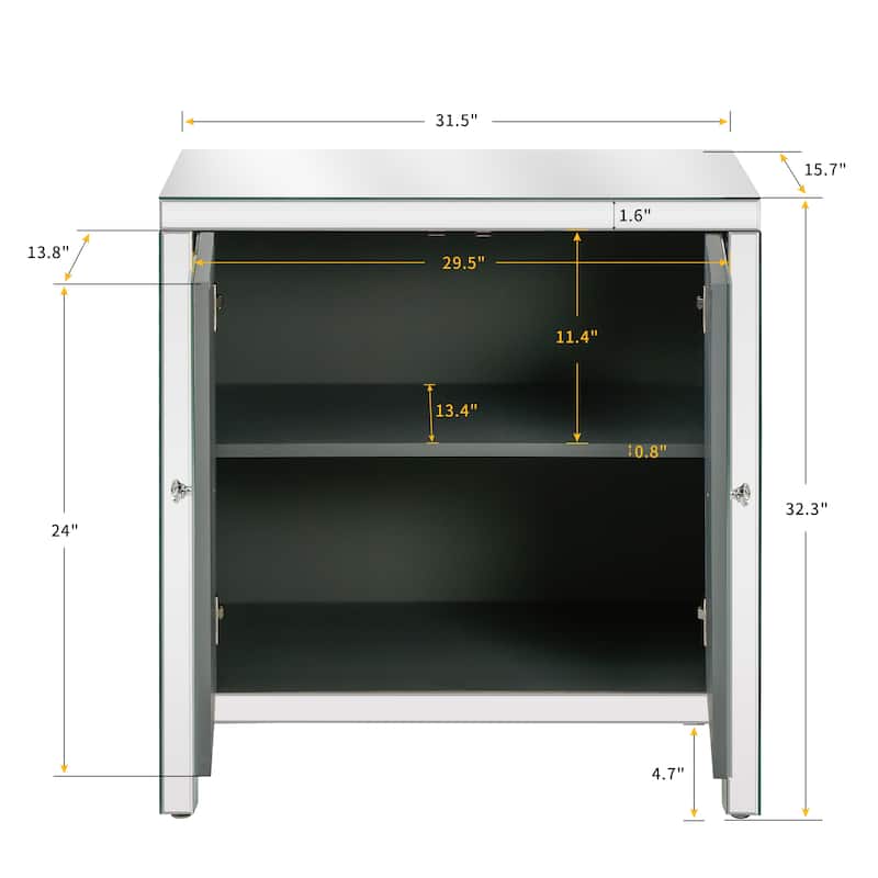 Storage Cabinet with Mirror Trim and Diamond Shape Design ,for Living Room, Dining Room, Entryway, Kitchen