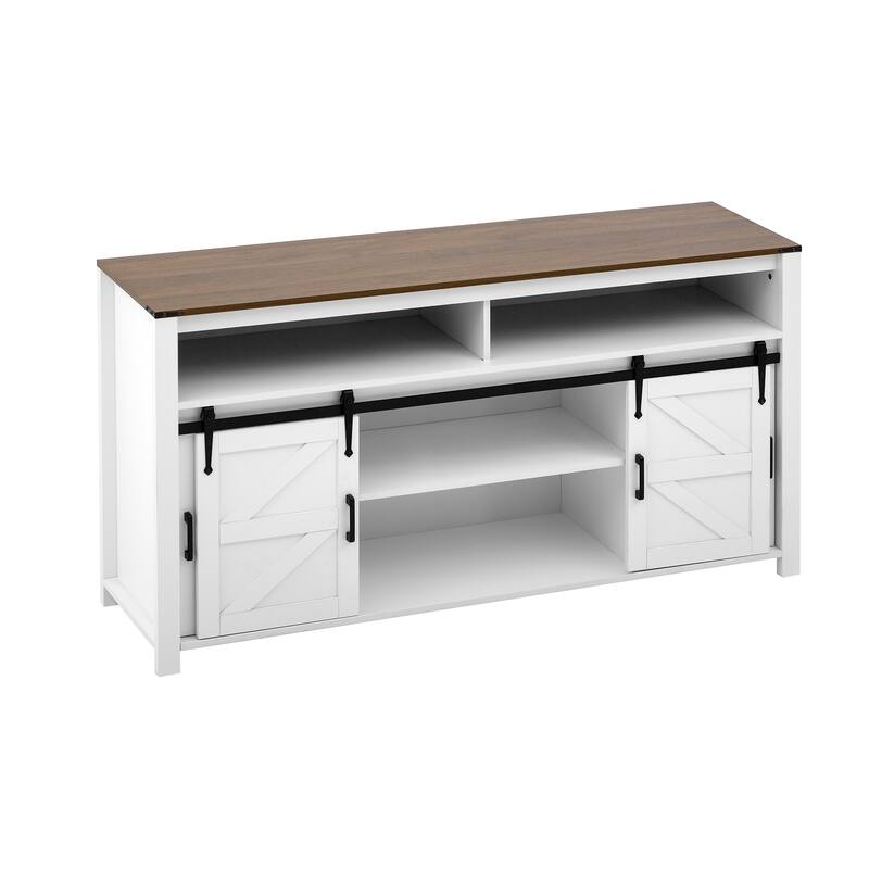 59.3" Sideboard with Sliding Barn Door and Mesh Panels,Farmhouse Buffet with Open Storage,Suitable for Living Room, Hallway