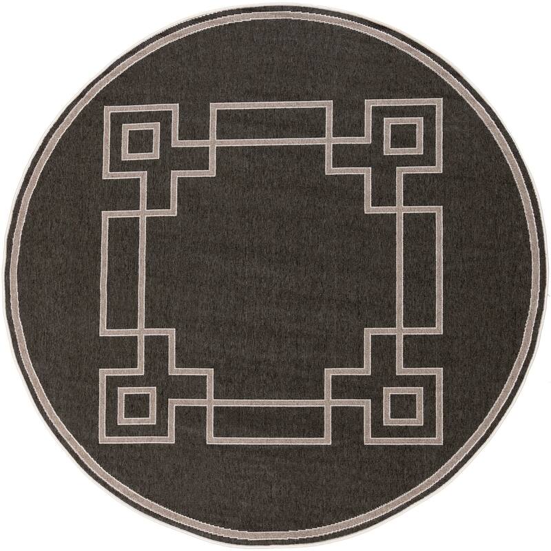 Livabliss Odette Greek Key Border Indoor/ Outdoor Area Rug - 8'9" Round - Black