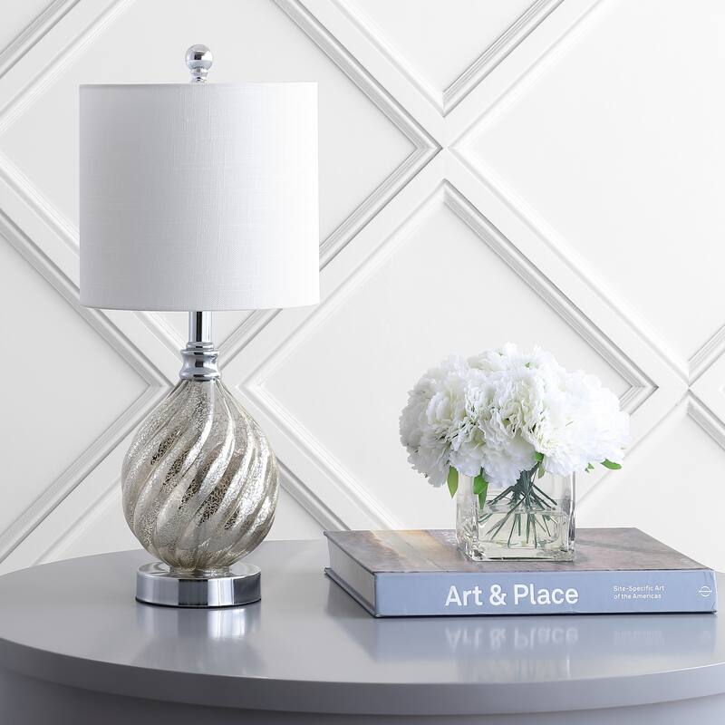 Lawrence 20.5" Glass/Metal LED Table Lamp, Mercury Silver by JONATHAN Y