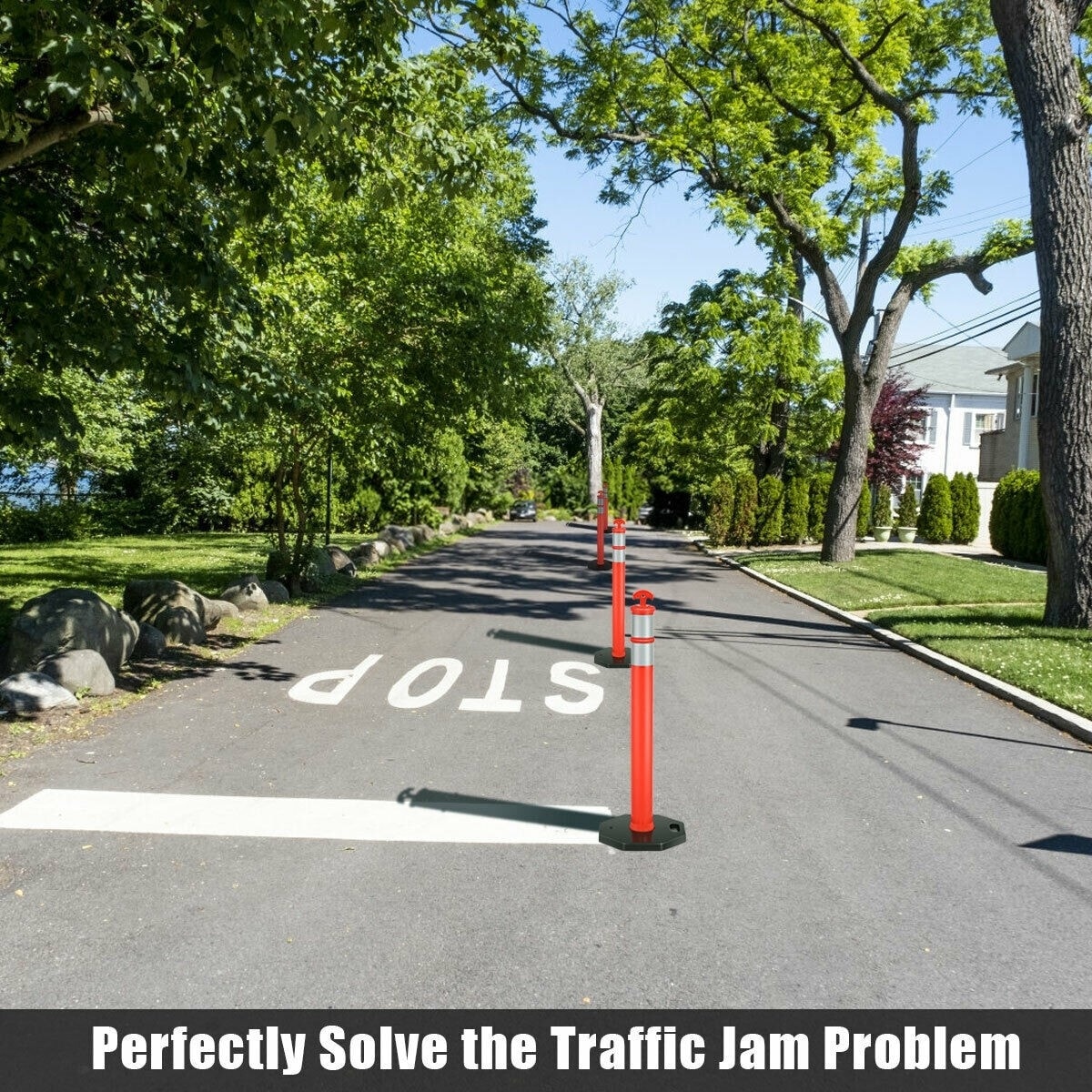 6 PCS 45" Orange Traffic Delineator Post Cone w/Reflective Bands & Rubber Base 