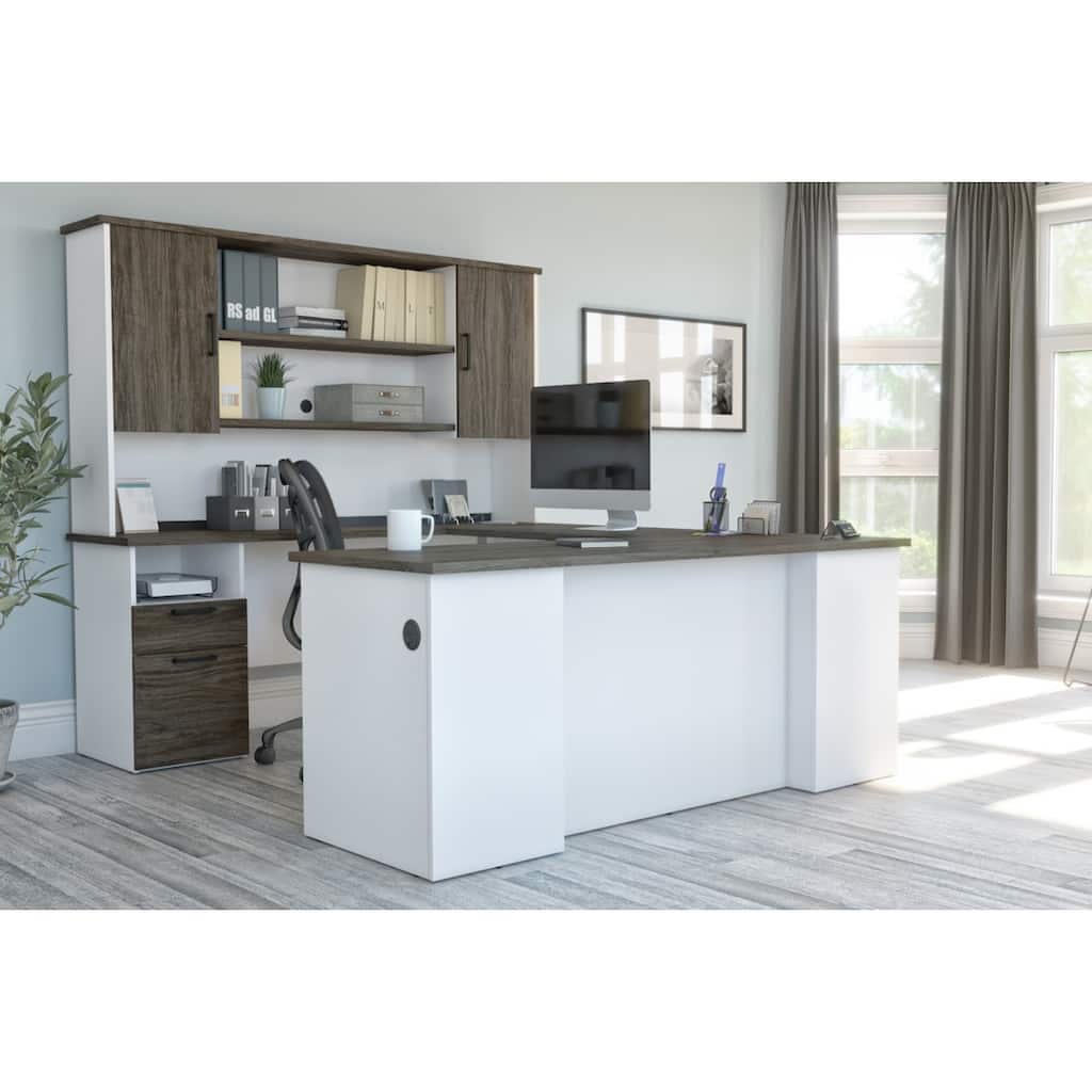 Bestar Norma 71W U or L-Shaped Executive Desk with Hutch