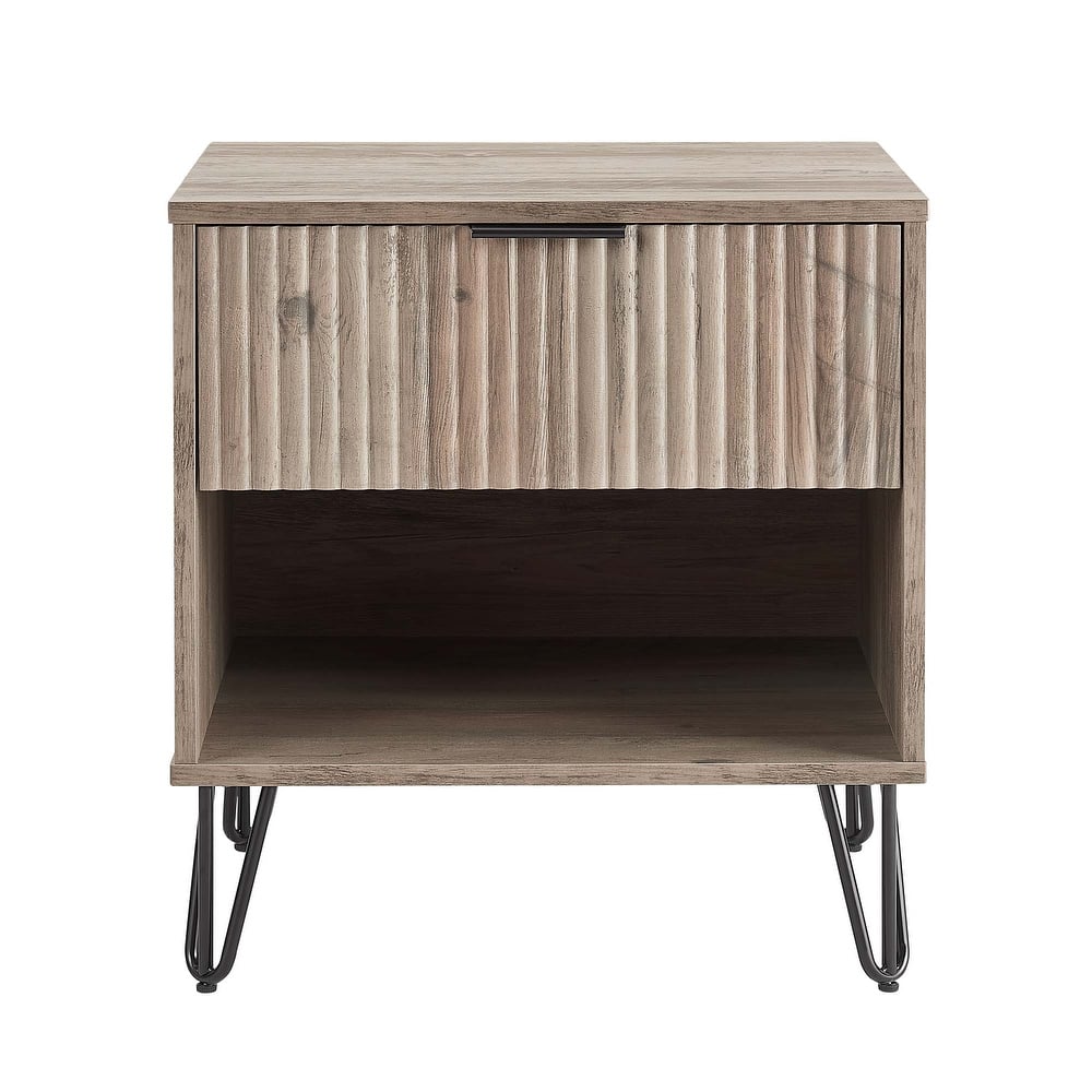 20" Fluted Nightstand with 1 Drawer and Metal Legs Modern Design