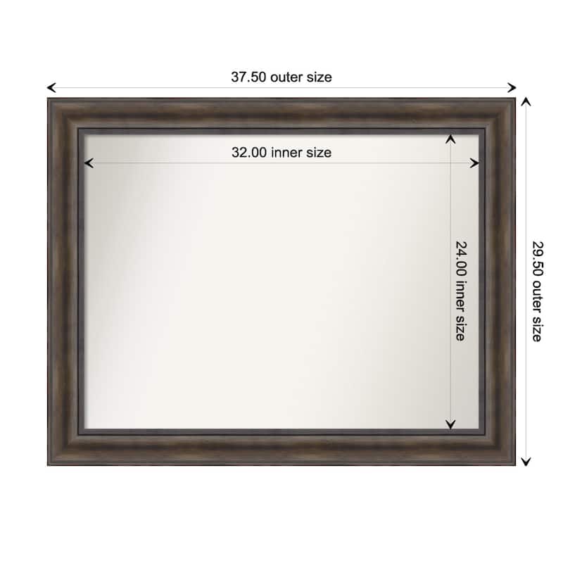 Rustic Pine Brown Framed Non-Beveled Custom Wall Mirror, Bathroom Vanity Mirror - Outer Size: 37.5 x 29.5
