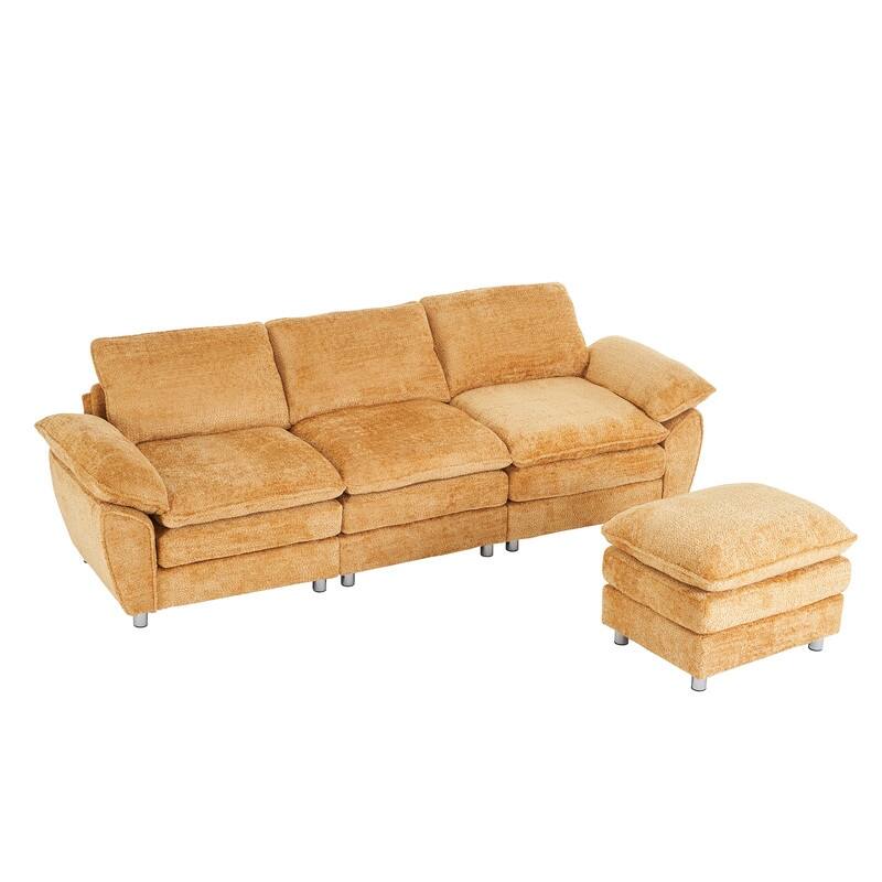 102" Three-seat Chenille L-shaped Sectional Sofa with Ottoman