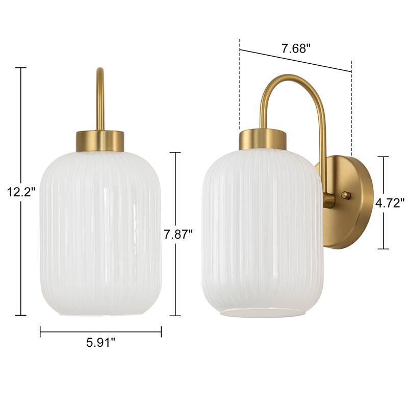 1-Light Mid-Century Modern Gold Wall Sconce with Opal Glass Shade