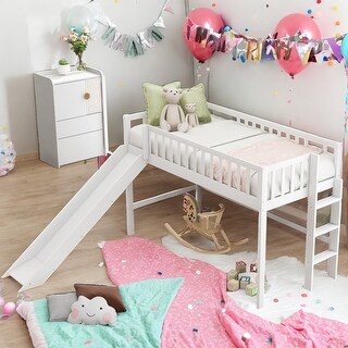 Modern Twin Size Low Loft Bed With Ladder And Smooth Slide,A Better Sleeping Environment for Bedroom