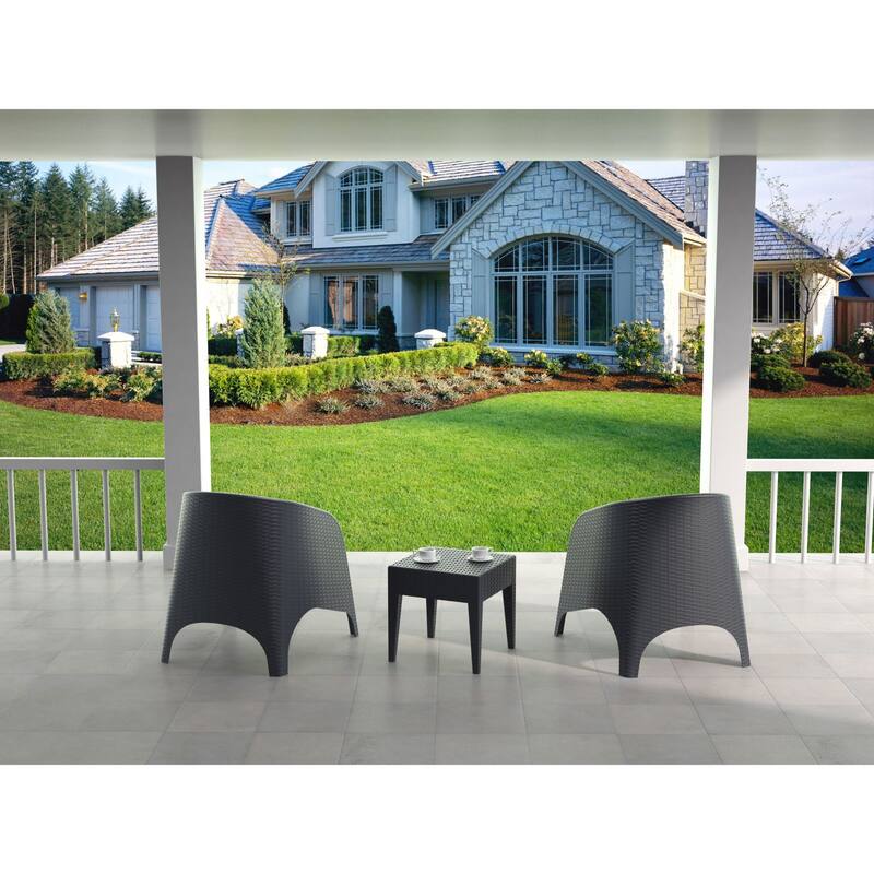 18" Gray Outdoor Patio Wickerlook Square Side Table