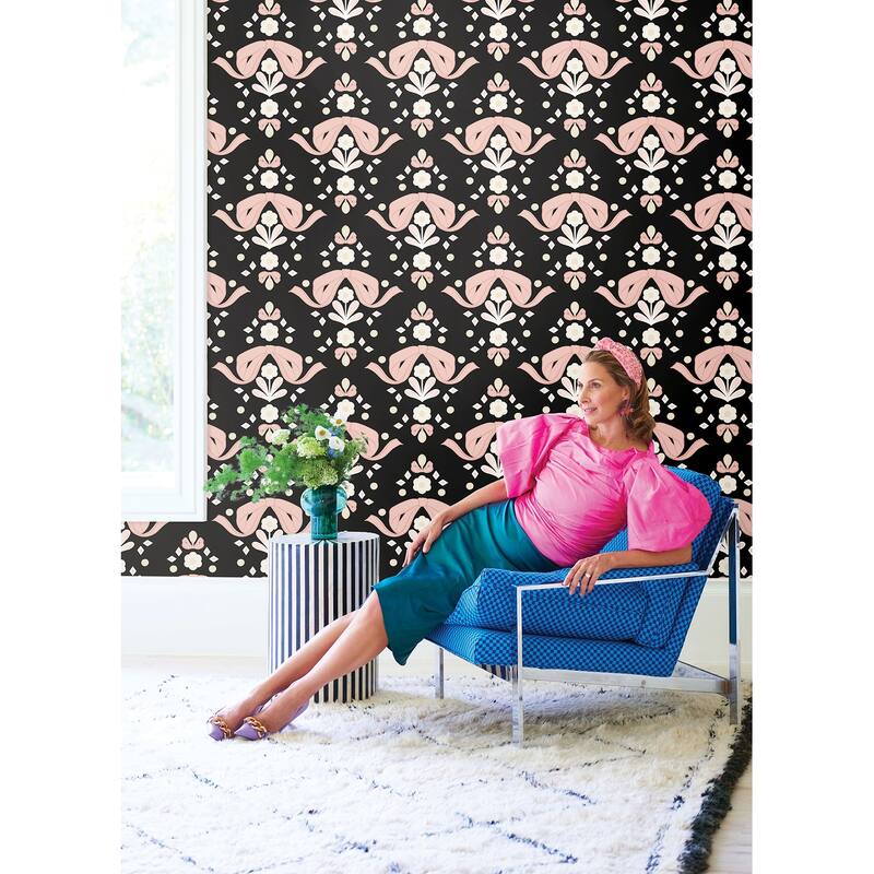 Lele Sadoughi Bow Damask Black Peel & Stick Wallpaper