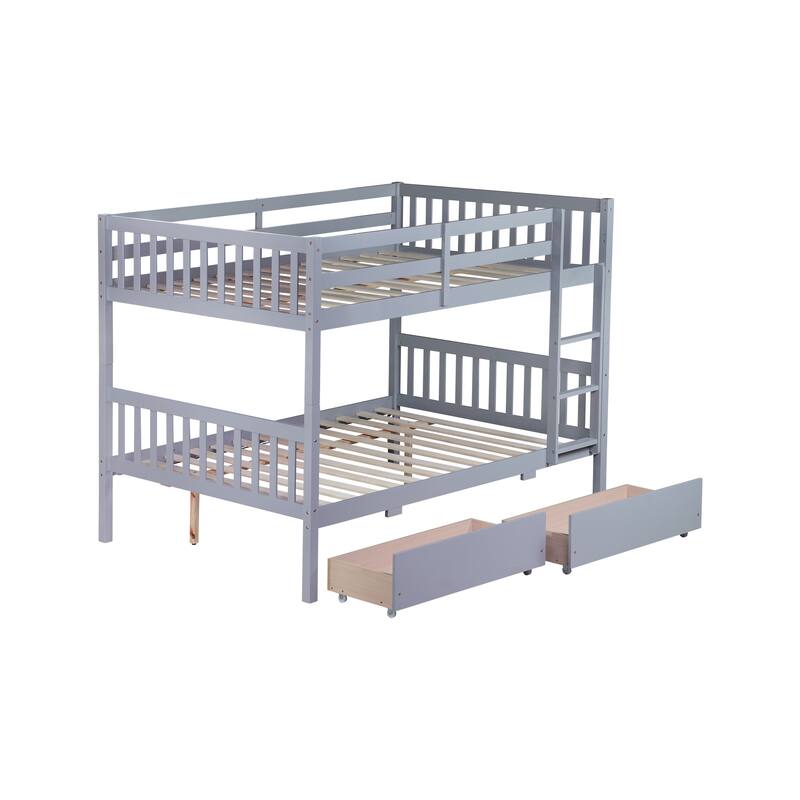 Full Over Full Bunk Bed with 2 Storage Drawers and Convertible to 2 Standalone Beds (400lb Capacity)