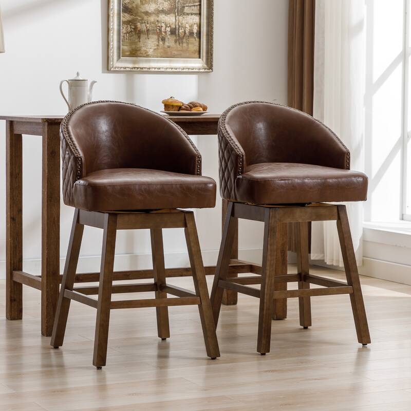Rotating Bar Chair, Counter Height Bar Chair With Backrest, Leather Rotating Kitchen Stool, Set of 2