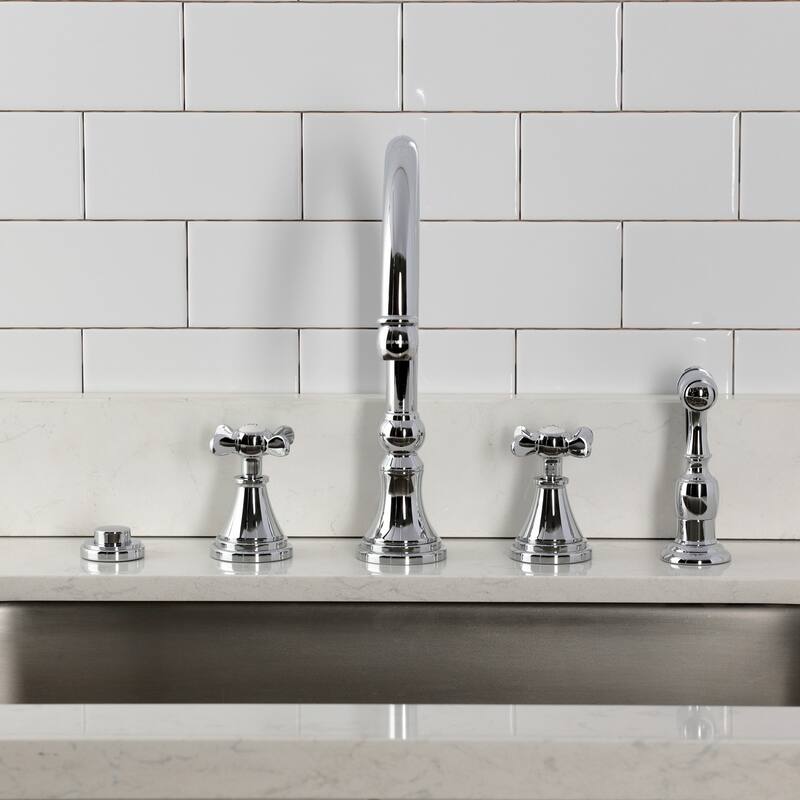 Kingston Brass Essex Double-Handle Wall-Mount Pre-Rinse Bridge Kitchen Faucet