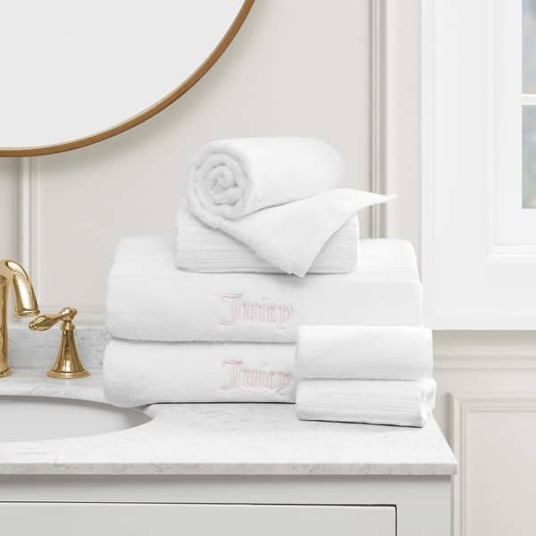 slide 2 of 6, Juicy Couture Alyssa Bath Towels 6-Piece Set 2 Bath towels 2 Hand towels 2 Washcloths - 28"x54"/16"x26"/12"x12" White