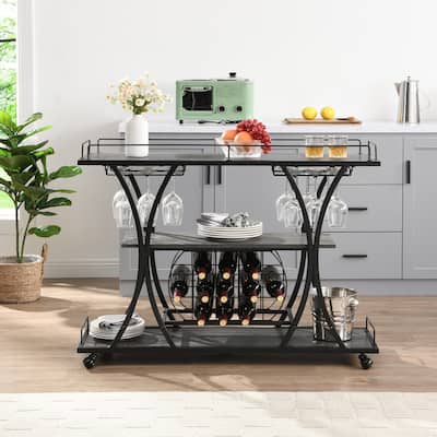 Iron Bar Cart Serving Cart for Home or Pub with Wheels, 3 -Tier Shelves