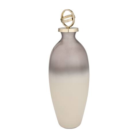 Sagebrook Home Glass, 22", Bottle With Sphere Lid, White/Gold, Cylinder, 22"H, Ombre - 7.0" x 7.0" x 22.0"