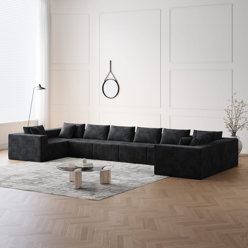 Roomfitters 188" Minimalist Corduroy Modular L-Shaped Sectional Sofa, Free Combination Floor Couch with Pillows
