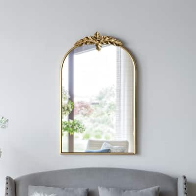 Arched Wall Mirror with Gold Metal Frame