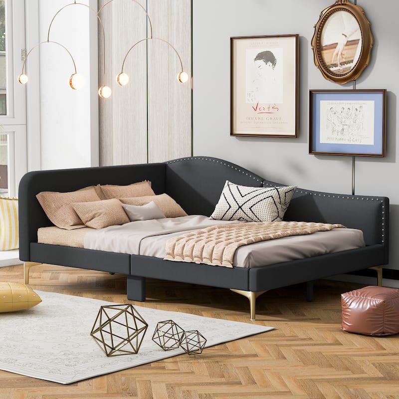Roomfitters Twin/Full Size Upholstered Daybed with Headboard Armrests and Strong Support Legs, Charcoal